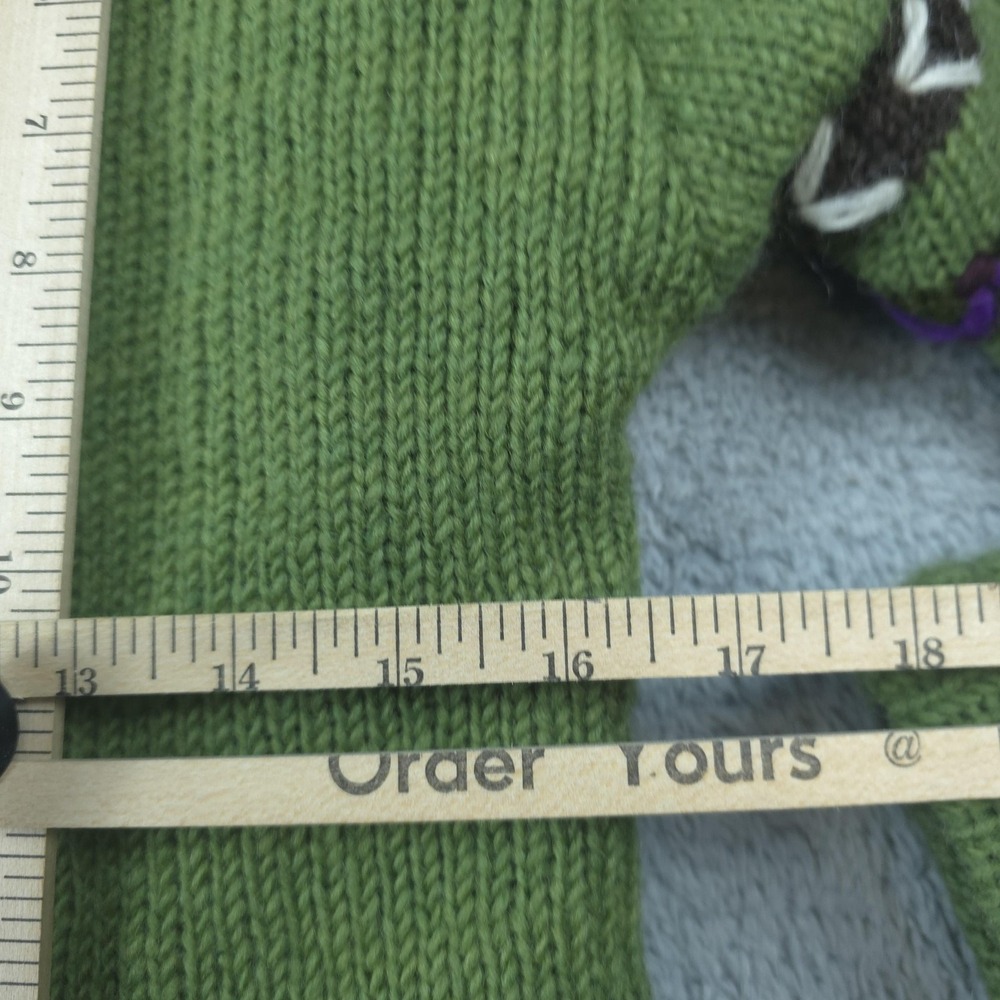 Sweater Womens Medium Green Hooded Wool Knit Embroidered Floral Nepal Boho - Picture 9 of 10